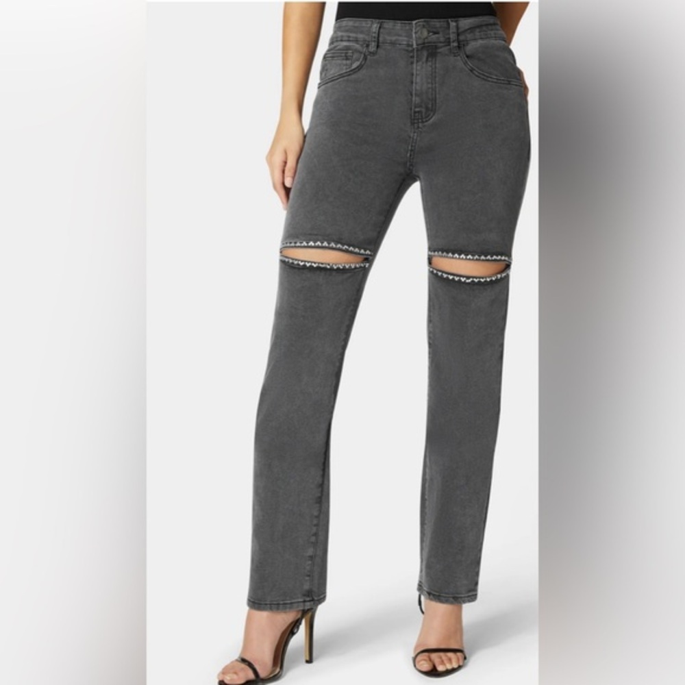 Bebe NWT 6/28 Washed Black Bling Split Jeans. Perfect for the Holidays!